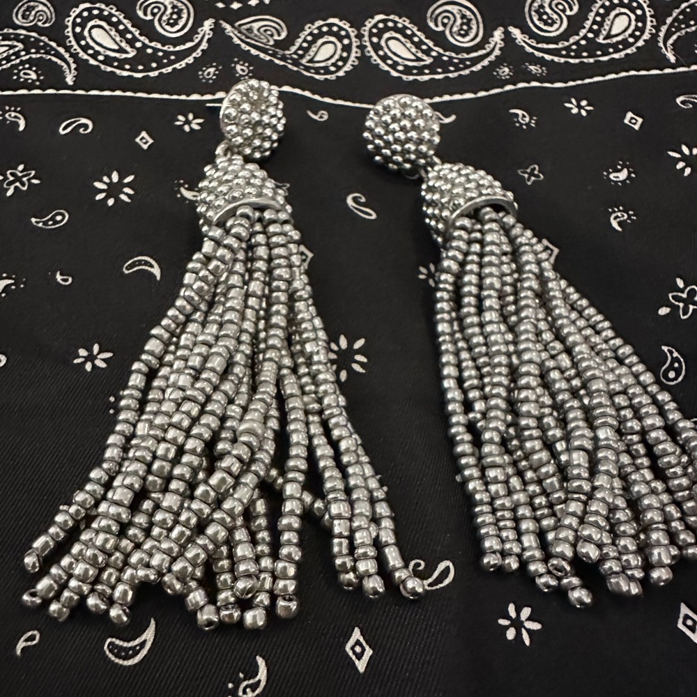 Glamorous Silver Beaded Tassel Earrings